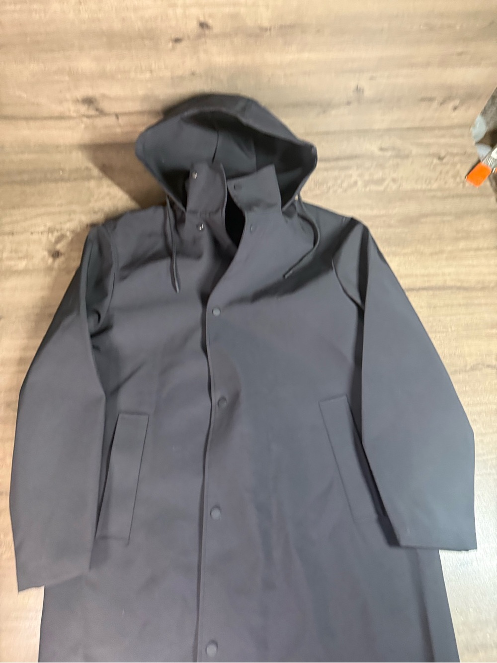 Zara Black Hooded Raincoat Long Waterproof Style Jacket Coat Medium